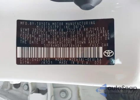 2024 Toyota Corolla Le из США, поврежденный, VIN 5YFB4MDE8RP184584